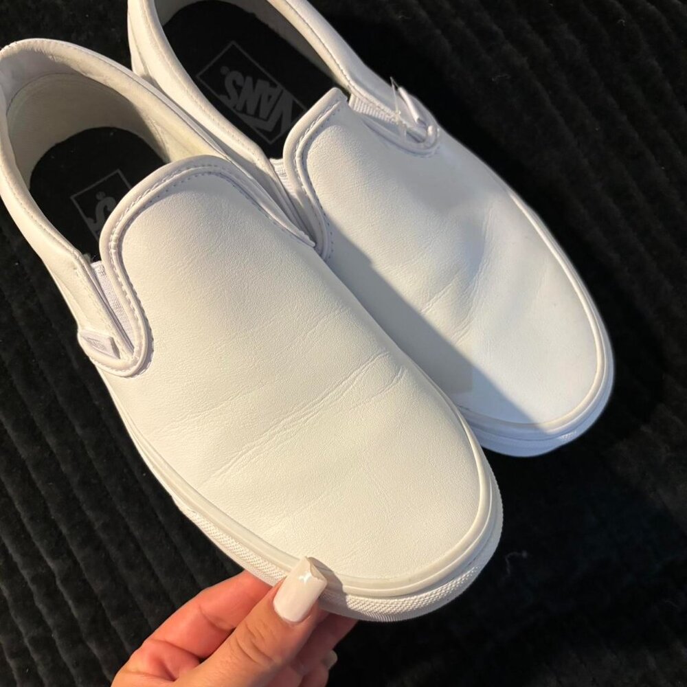 All white #leather #vans size 8.5 women’s